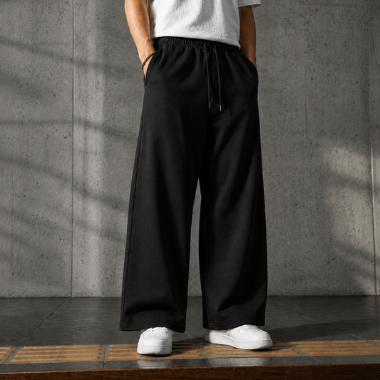 BLACK BAGGY RELAXED FIT JOGGERS