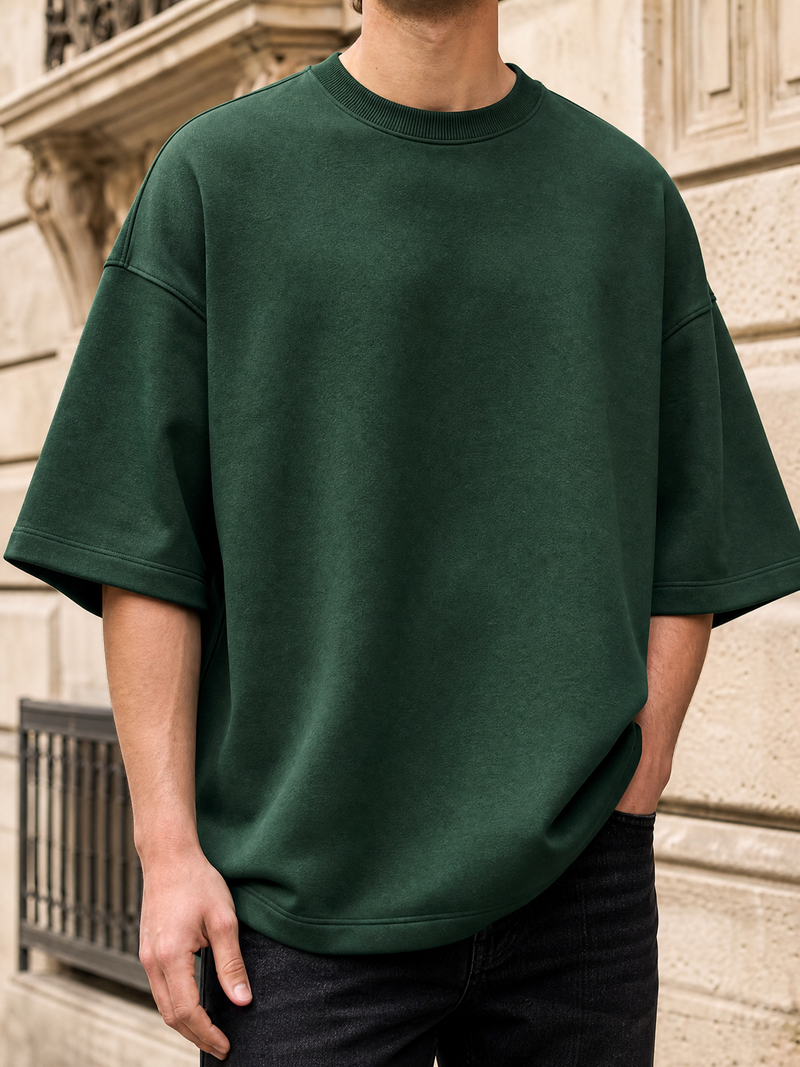 Dark Green Solid Oversized Tee