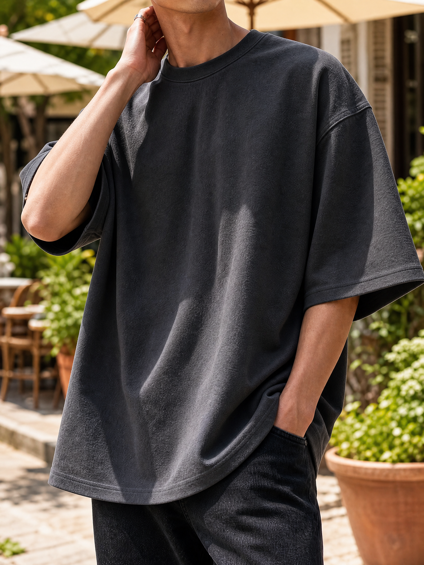 Dark Grey Solid Oversized Tee