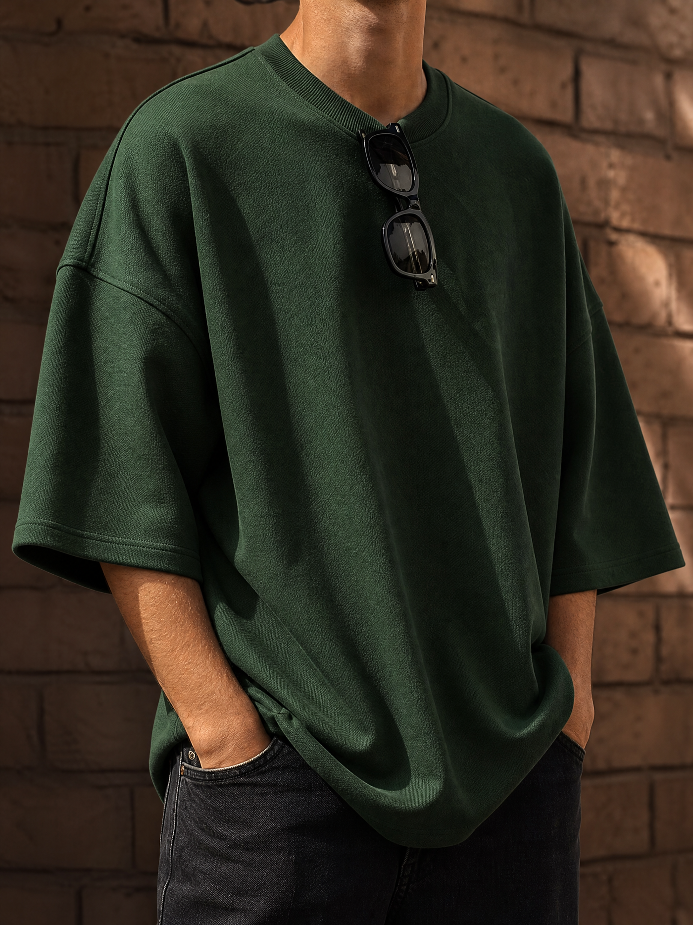 Dark Green Solid Oversized Tee
