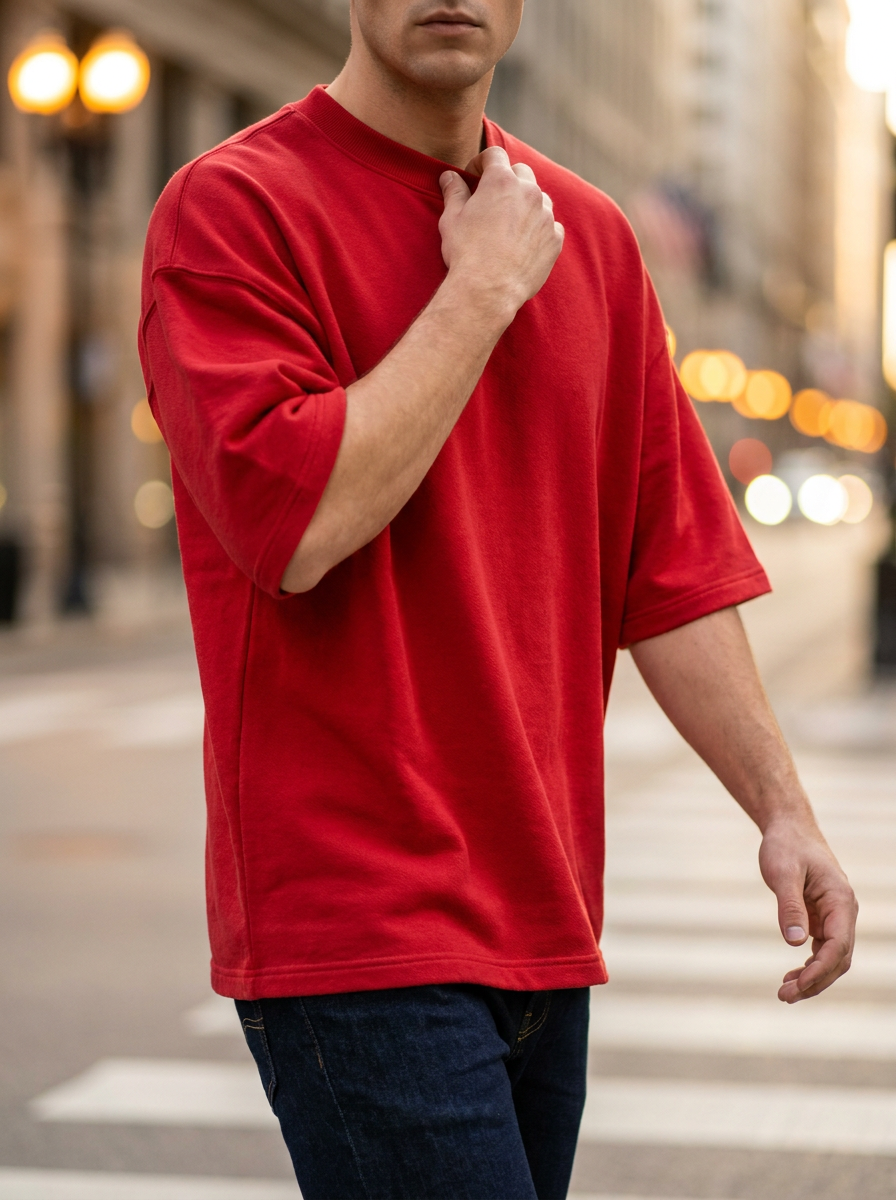 Bright Maroon Solid Oversized Tee