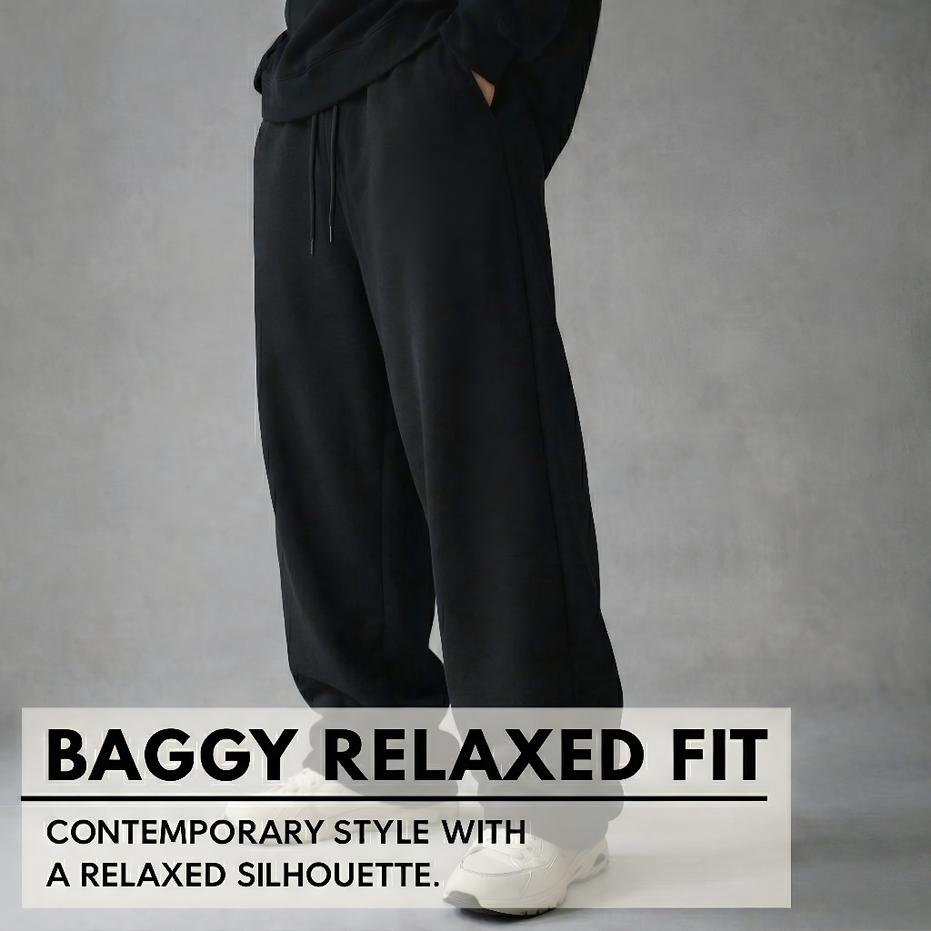 BLACK BAGGY RELAXED FIT JOGGERS