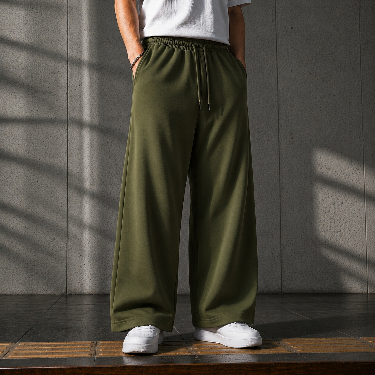OLIVE GREEN BAGGY RELAXED FIT JOGGERS
