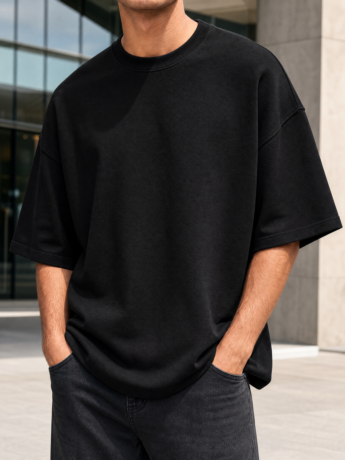 Black Solid Oversized Tee