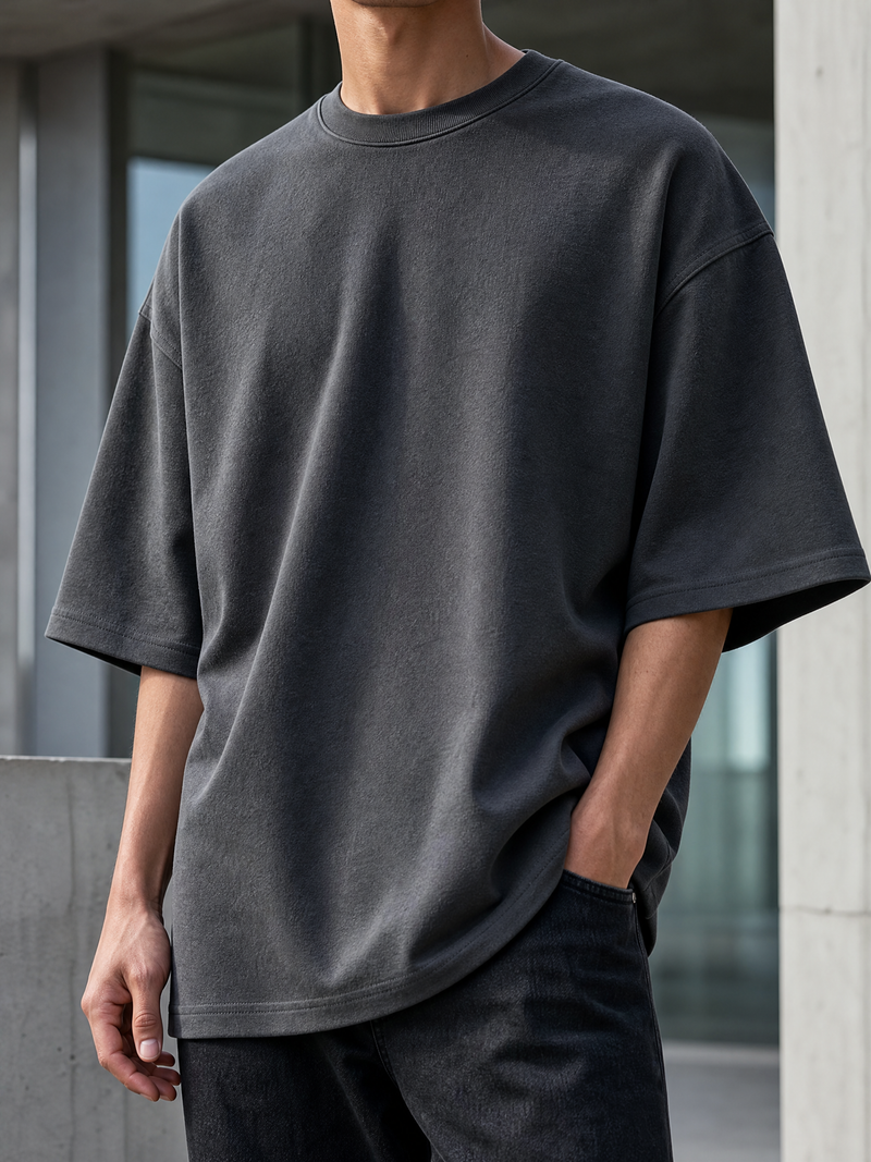 Dark Grey Solid Oversized Tee