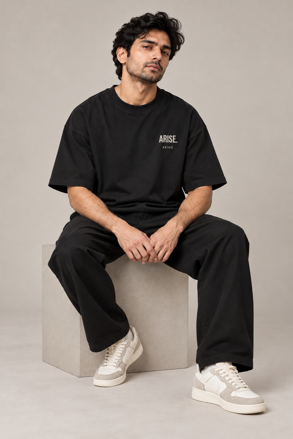 Arise Black Premium Oversized T-Shirt — styled fit