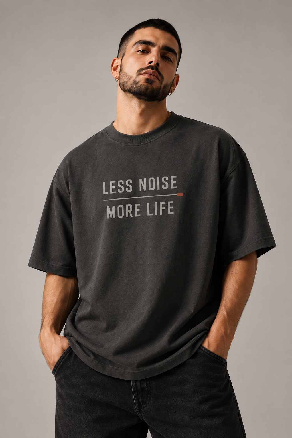 Less Noise More Life Slate Grey Premium Oversized T-Shirt