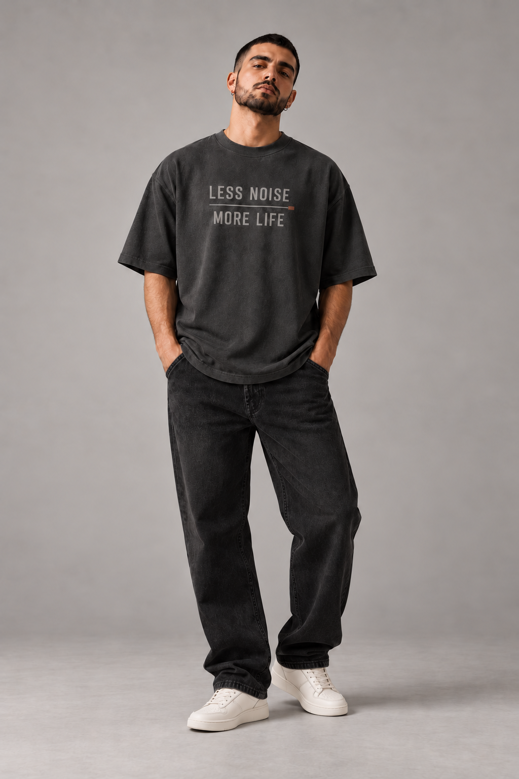 Less Noise More Life Slate Grey Premium Oversized T-Shirt