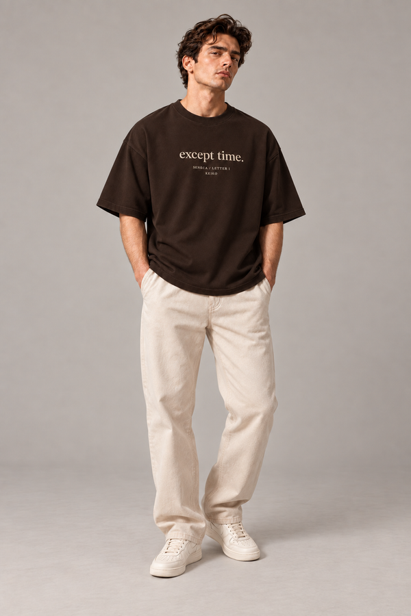 Only Time Espresso Premium Oversized T-Shirt — styled fit