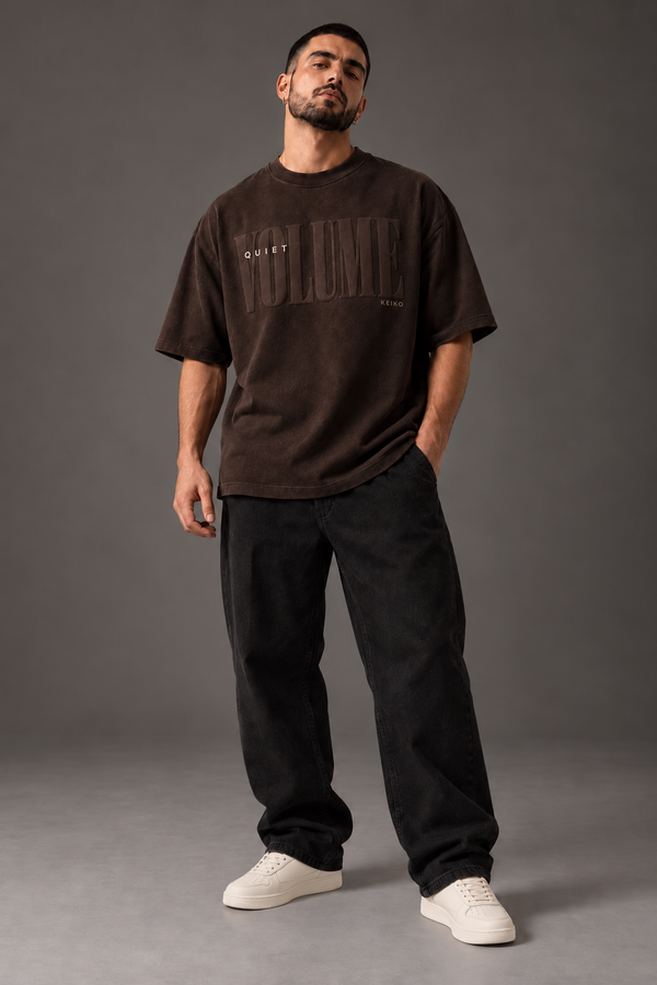 Quiet Volume Espresso Premium Oversized T-Shirt — styled fit