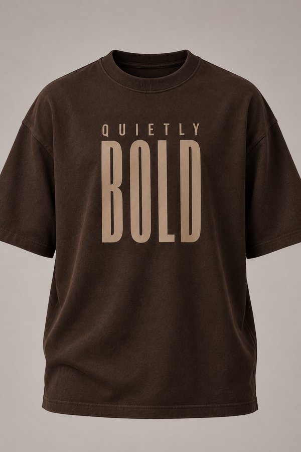 Quietly Bold Espresso Premium Oversized T-Shirt — detail
