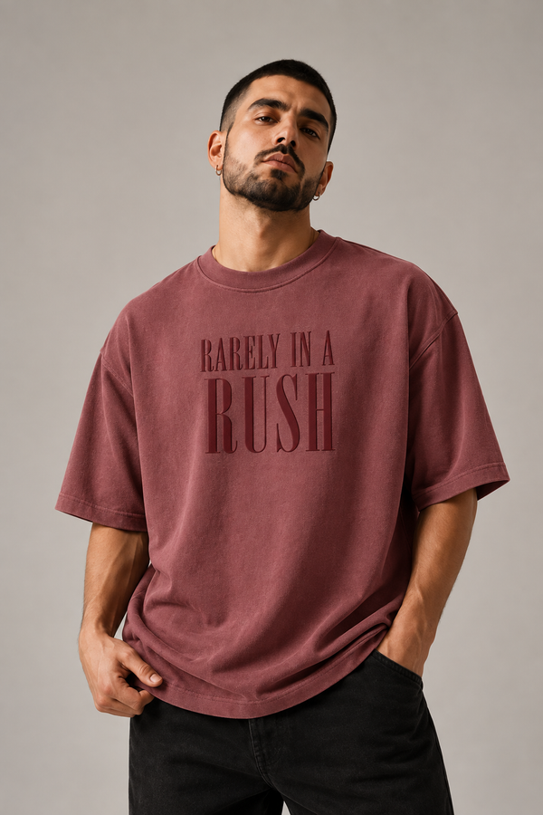 Rarely In A Rush Smoked Rose Premium Oversized T-Shirt — front