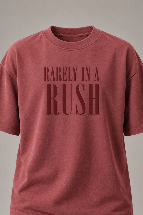 Rarely In A Rush Smoked Rose Premium Oversized T-Shirt — detail