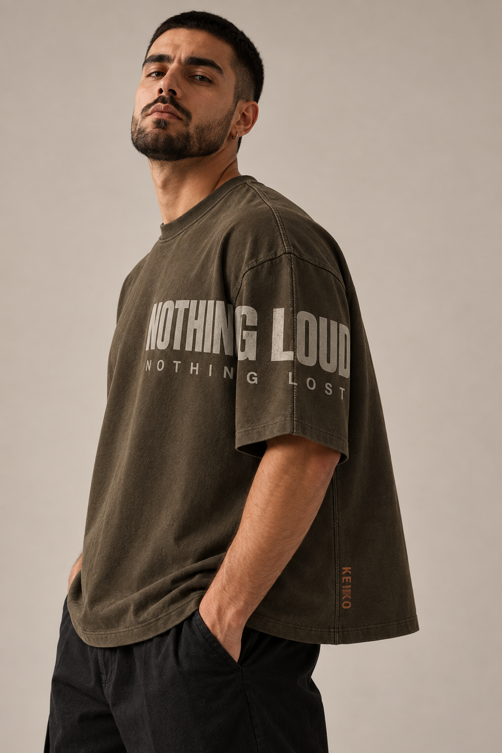 Side Language Olive Premium Oversized T-Shirt