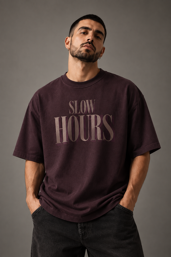 Slow Hours Deep Plum Premium Oversized T-Shirt — front