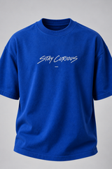 Stay Curious Cobalt Blue Premium Oversized T-Shirt 3