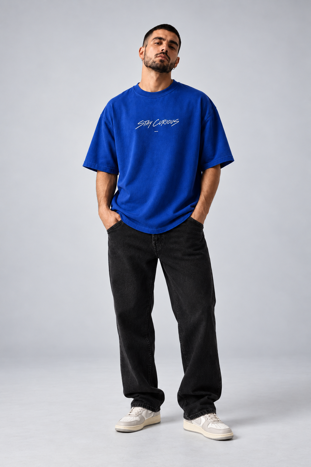 Stay Curious Cobalt Blue Premium Oversized T-Shirt