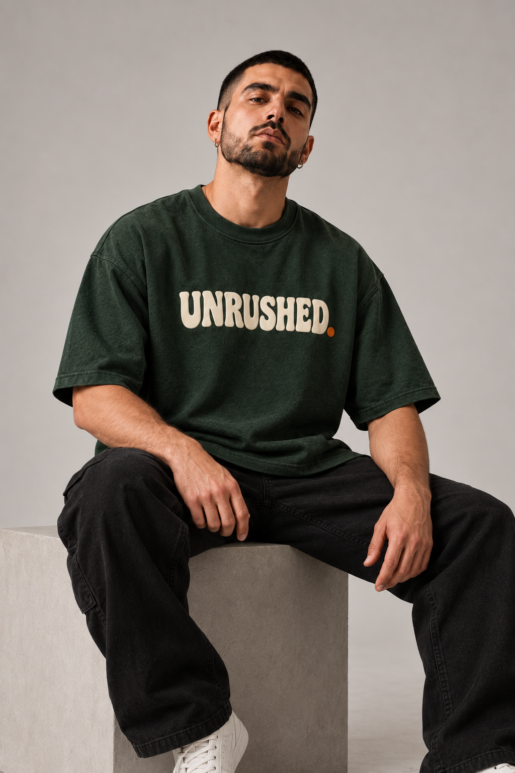 Unrushed Forest Green Premium Oversized T-Shirt