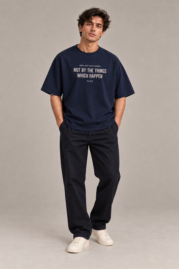What Happens Ink Navy Premium Oversized T-Shirt — styled fit