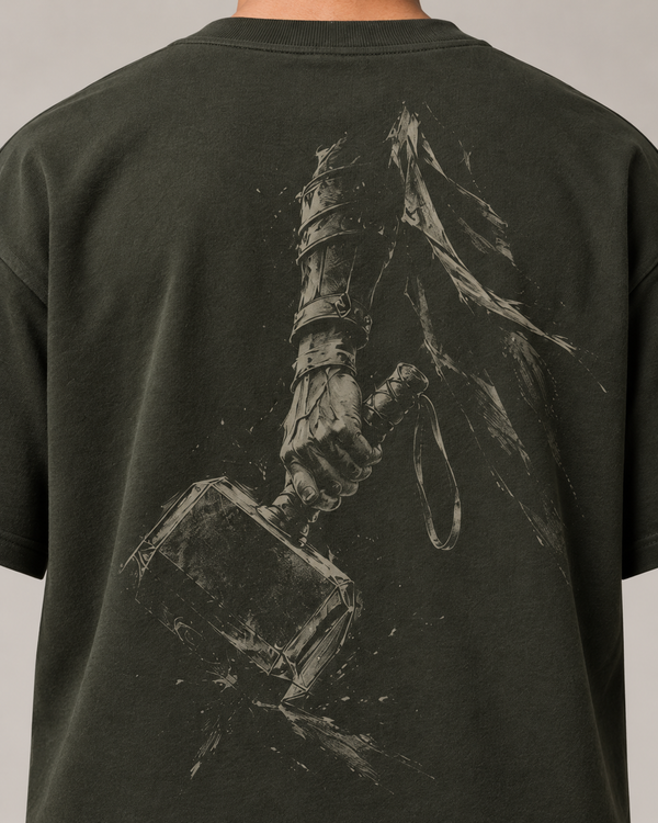 Worthy Dark Olive Premium Oversized T-Shirt — detail