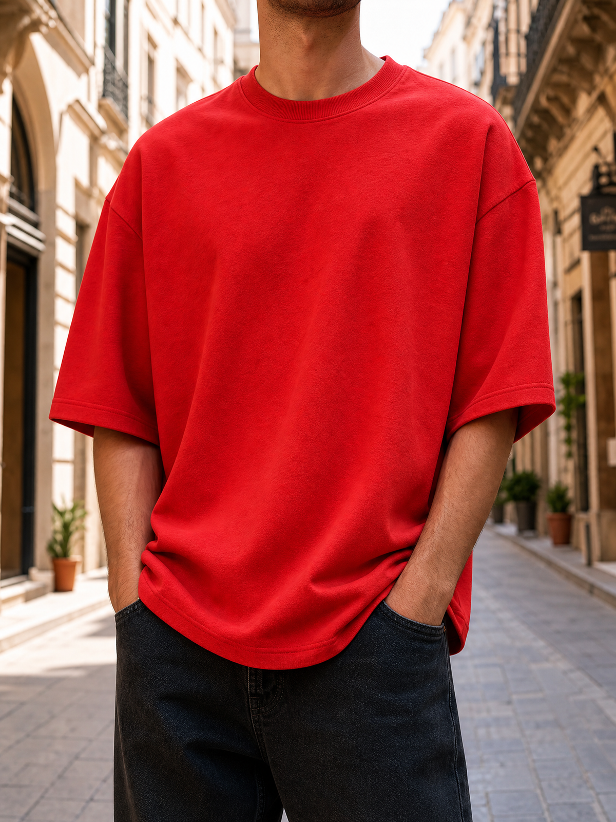 Bright Maroon Solid Oversized Tee