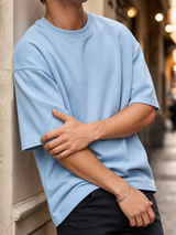Sky Blue Solid Oversized Tee 2